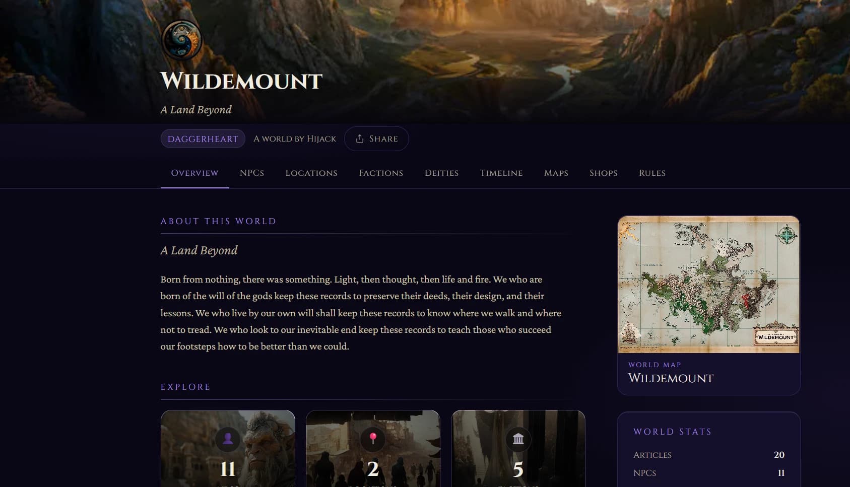 The Skryrún player portal with campaign lore shared by the GM.